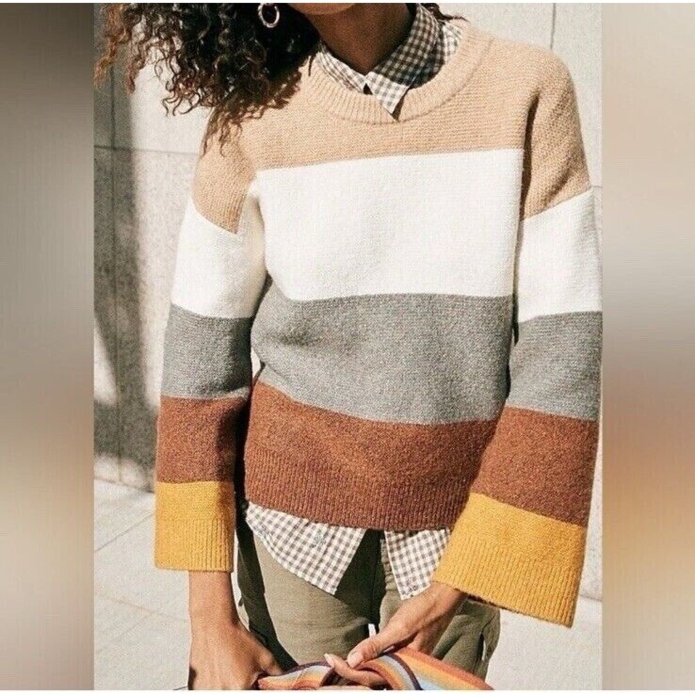 Madewell Stripe Oversize sweater bell sleeve size Small